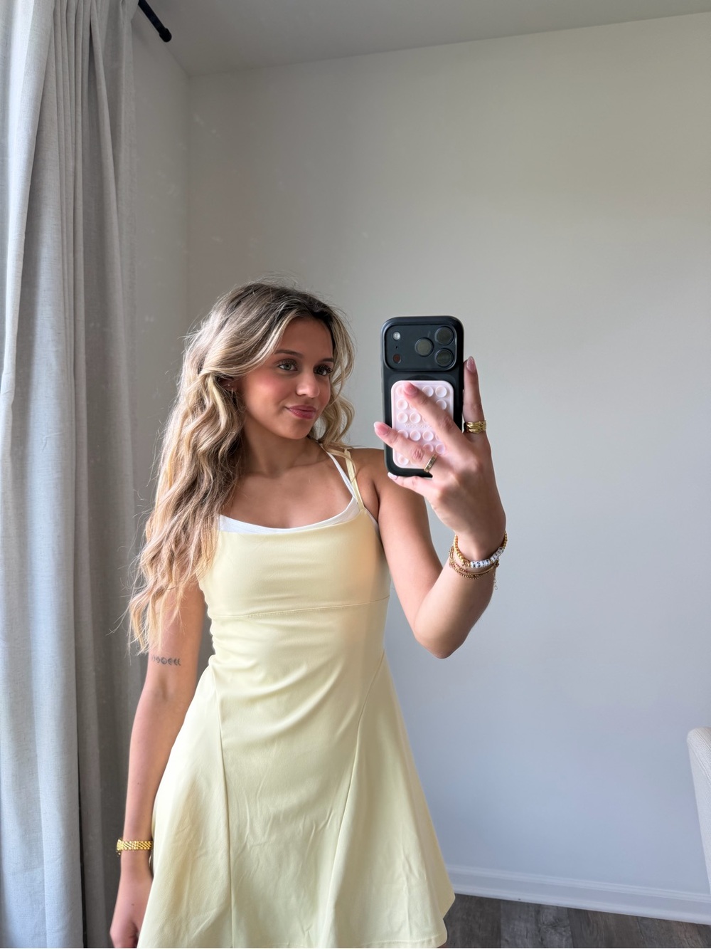 Butter yellow double layered activewear dress romper - Picture 3 of 9